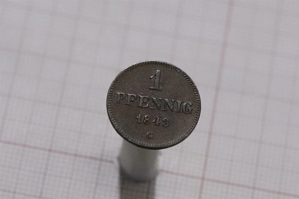 🧭 🇩🇪 GERMANY SAXONY 1 PFENNIG 1843 G SHARP DETAILS B79 #Z3364 - Image 2 of 2