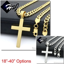 18-40"MEN Stainless Steel 7mm Silver/Gold Plated Cuban Chain Cross Pendant*P64