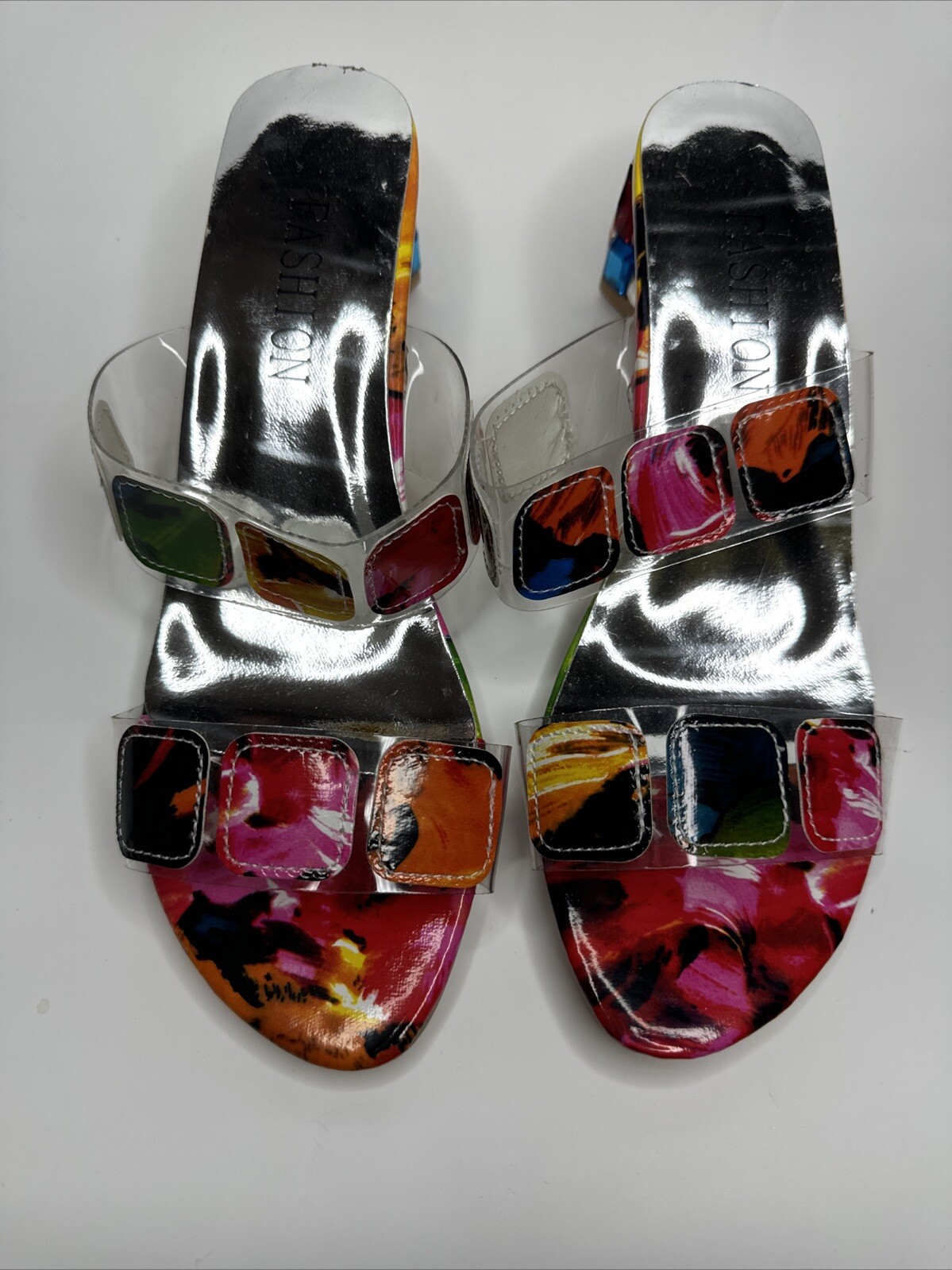 Pink Green Silver Black Heels Size 10 Casual Fancy Women's Shoes-image