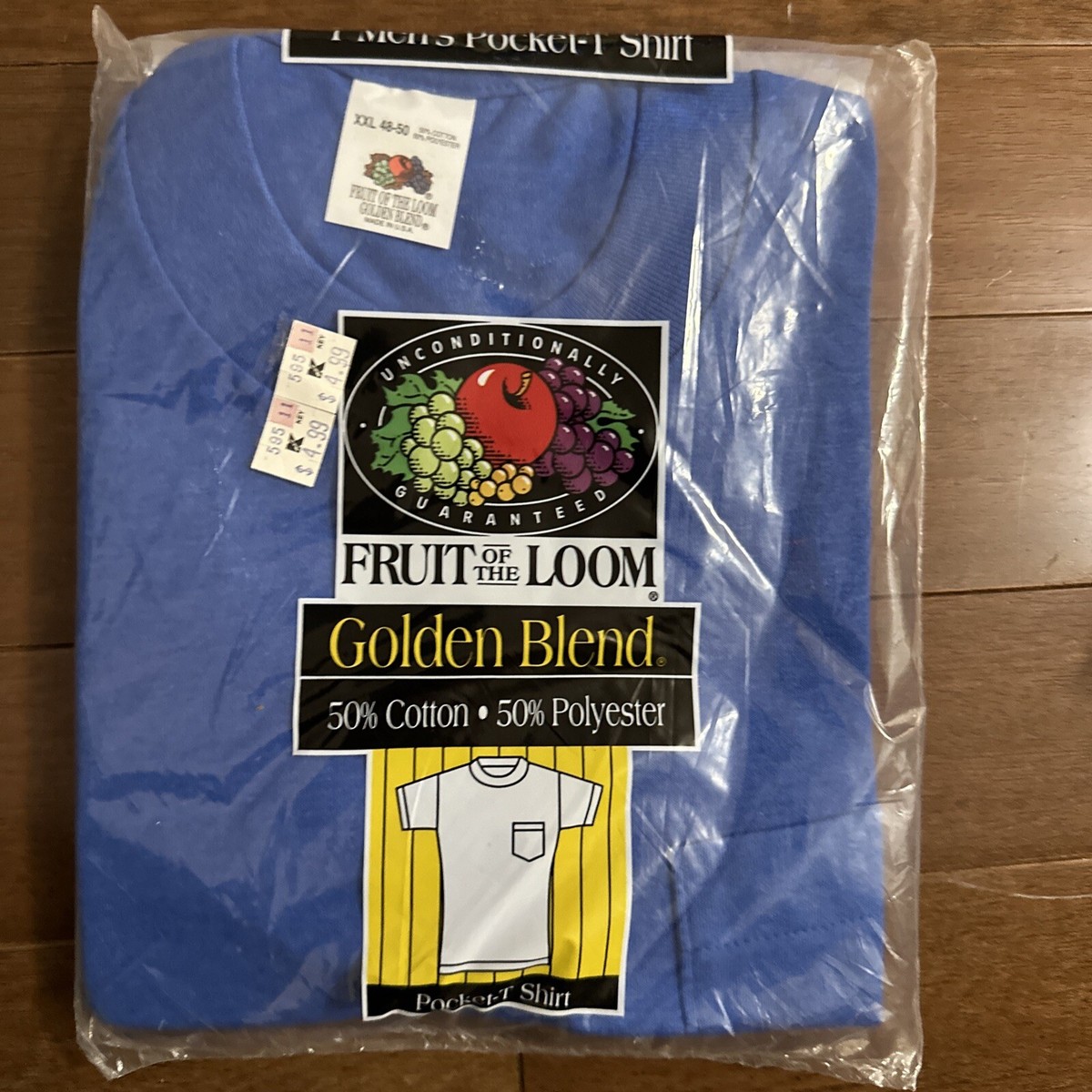 Vintage Fruit of The Loom 1994 Pocket T-Shirt Golden Blend Blue Sz 