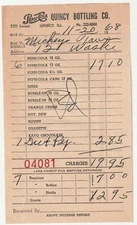 1968 RECEIPT INVOICE PEPSI COLA QUINCY BOTTLING COMPANY - ILLINOIS - #2