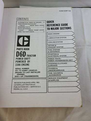 Caterpillar ~ D6D LGP Tractor Power Shift ~ Parts Manual ~ SEBP1133 April 1983 - Picture 5 of 15