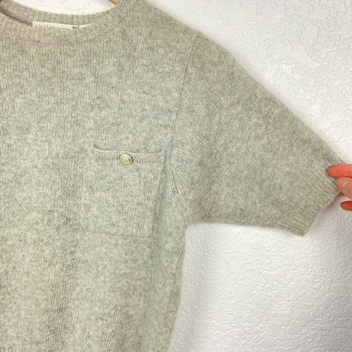 Vintage khaki hellbraun Strick Rundhalsausschnitt Kurzarm Pullover Oberteil Lammwolle Angora Petit - Bild 5 von 5