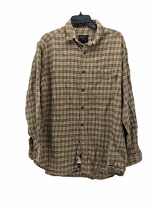 Woolrich-Mens-Button-Front-Shirt-Brown-Plaid-Long-Sleeve-Pocket-Collared-L