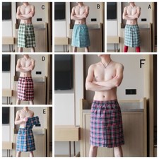 Homme Robe De Nuit À Poche En Coton Mélangé Plaid Multicolore Neuf