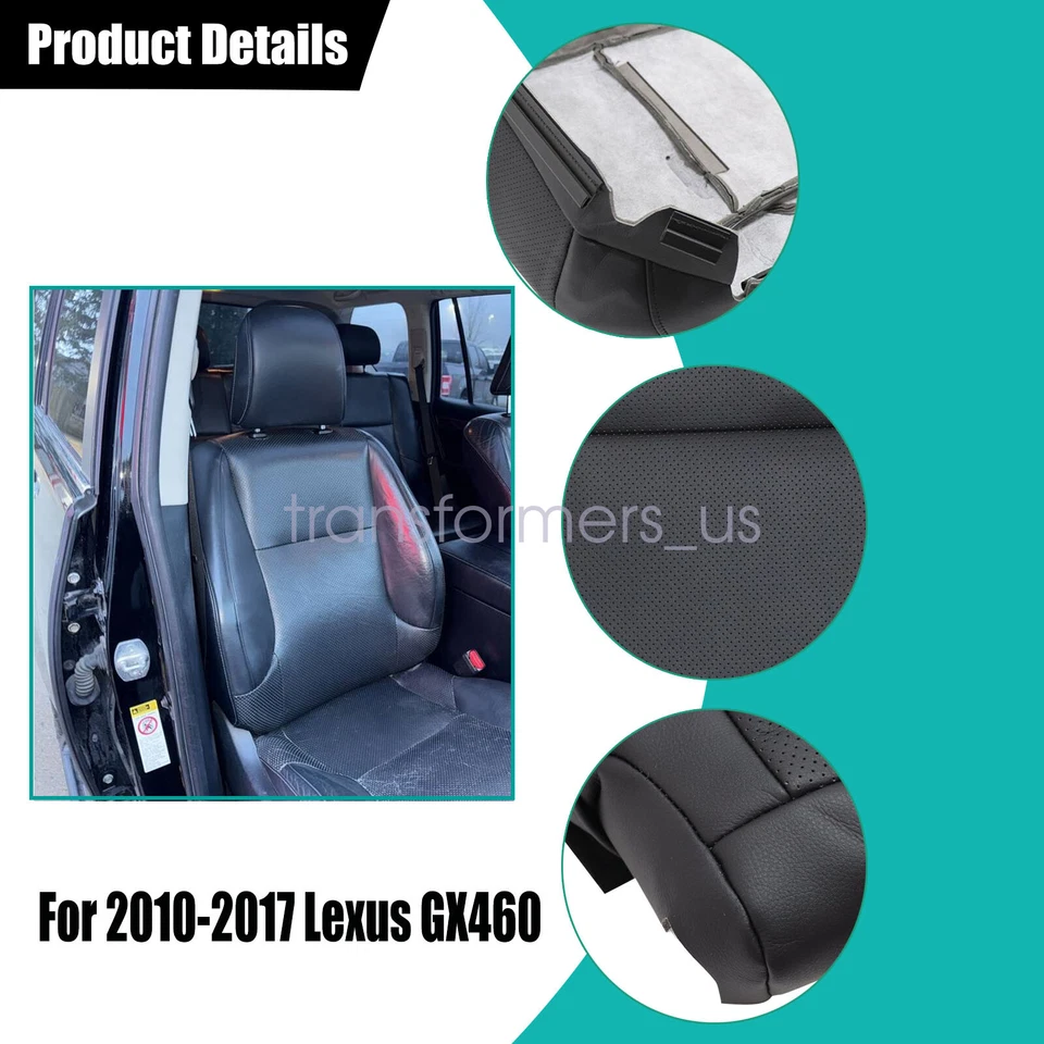 Cubierta de asiento de cuero perforada trasera inclinada delantera negra para Lexus GX460 2010-2017 Foto 4 de 4