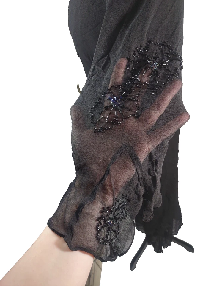 Vintage 90s Silk Beaded Midi Dress Whimsigoth Witchy Gothic Fairy Grunge Sz 16 - Image 3 of 4