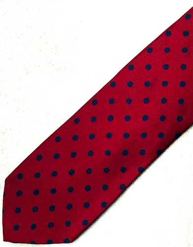ROBERT TALBOTT Classy Silk Neck Tie, Red With Navy Blue Polka Dots - 57" x 3"