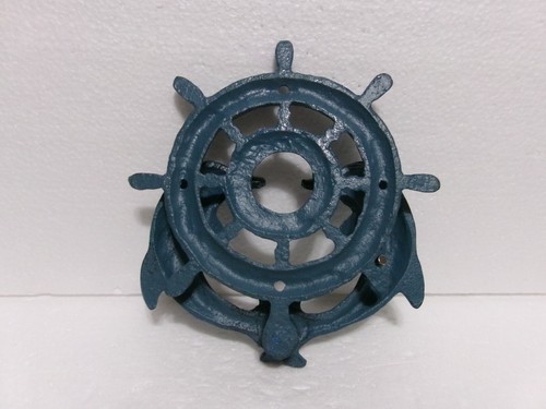 Blue Dolphins at the Helm Cast Iron Door Knocker Nautical Front Door Decor - Picture 2 of 11