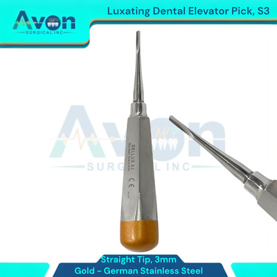 Apical Tooth Root Pick Elevator, 3mm Straight, Gold Color, Autoclave-Safe