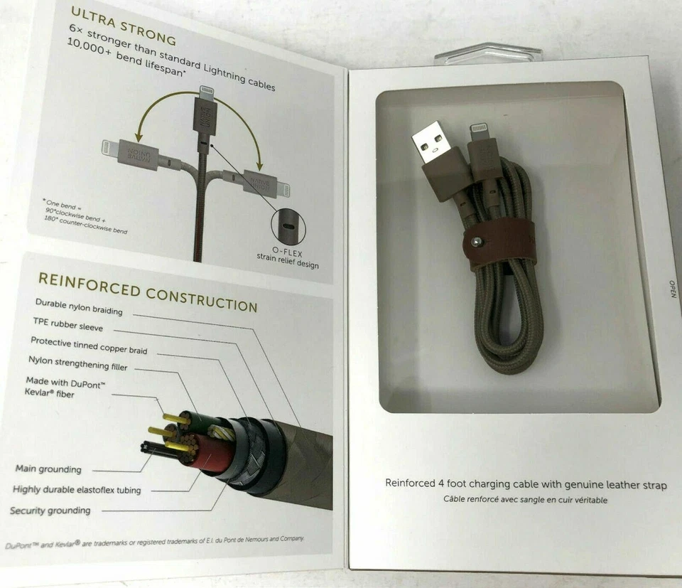 NEW Native Union Belt Cable 4' 8-Pin USB Charging Cable TAUPE leather for iPhone - Image 2 of 4