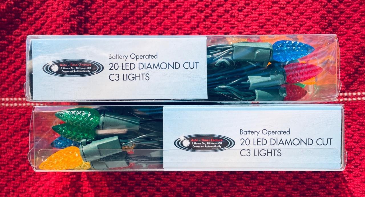 2x Everstar Battery Operated 20 ct LED Diamond Cut C3 Light String TIMER FEATURE
