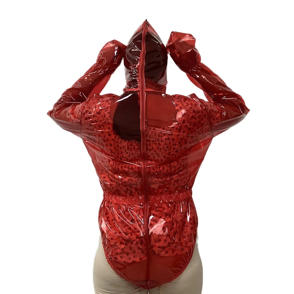 Маска с капюшоном прозрачный боди длинным рукавом ПВХ комбинезон назад молнии боди - Изображение 3 из 4