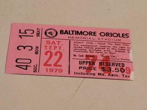 1979 MLB Baltimore Orioles Ticket Stub SEP 22 1979 v Cleveland Indians (3-7L) - Picture 7 of 7