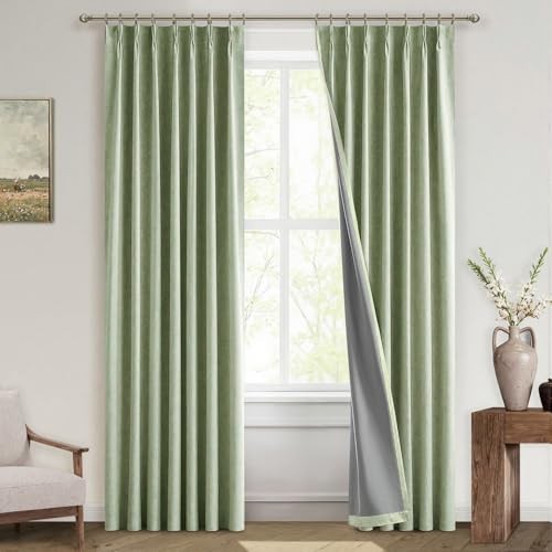 Linen Pinch Pleated 100 Blackout Curtains 40 W X 96 L Pack Of 2 Sage