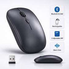 Rechargeable Wireless Mouse Bluetooth 2.4G Silent Click 3 DPI Slim for Laptop PC