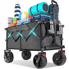 Heavy Duty Folding Wagon 200L 200kg Garden Camping Utility Cart with Brakes