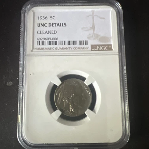 1936 Buffalo Nickel 5C - NGC UNC Details (Cleaned)