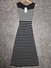 Womens A New Day Black/White Stripe Sleeveless Knit Midi/Long Sweater Dress S