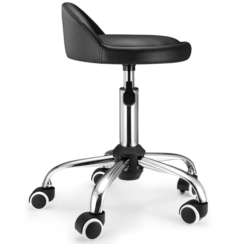 Height Adjustable Swivel Rolling Stool with Backrest and Wheels - Black - Image 2 of 4