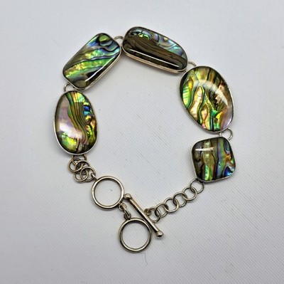 LUC Sterling Silver Abalone Shell Link Bracelet 925 Toggle Clasp