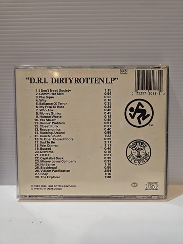 D.R.I. Dirty Rotten Imbeciles Dirty Rotten CD 1988 Rotten Records Release Good - Picture 2 of 5