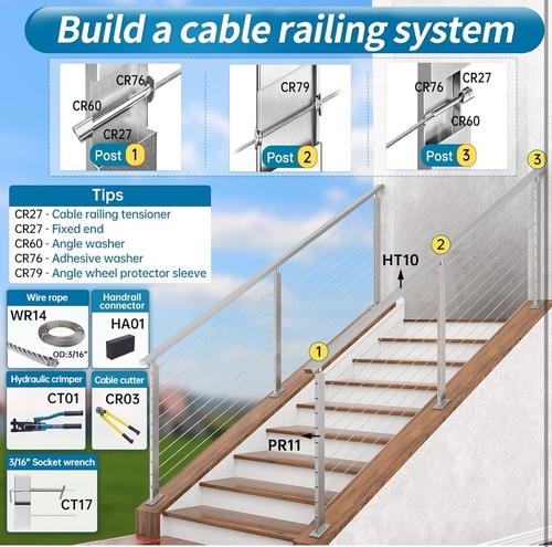 Muzata Slope Kabel Geländerpfosten 36 Zoll für 25-40 Grad Neigung (1 Pfosten) - Bild 7 von 8