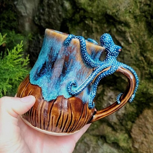 Taza de café hecha a mano de resina de pulpo 3D - Mango de tentáculo esculpido único - Imagen 6 de 20