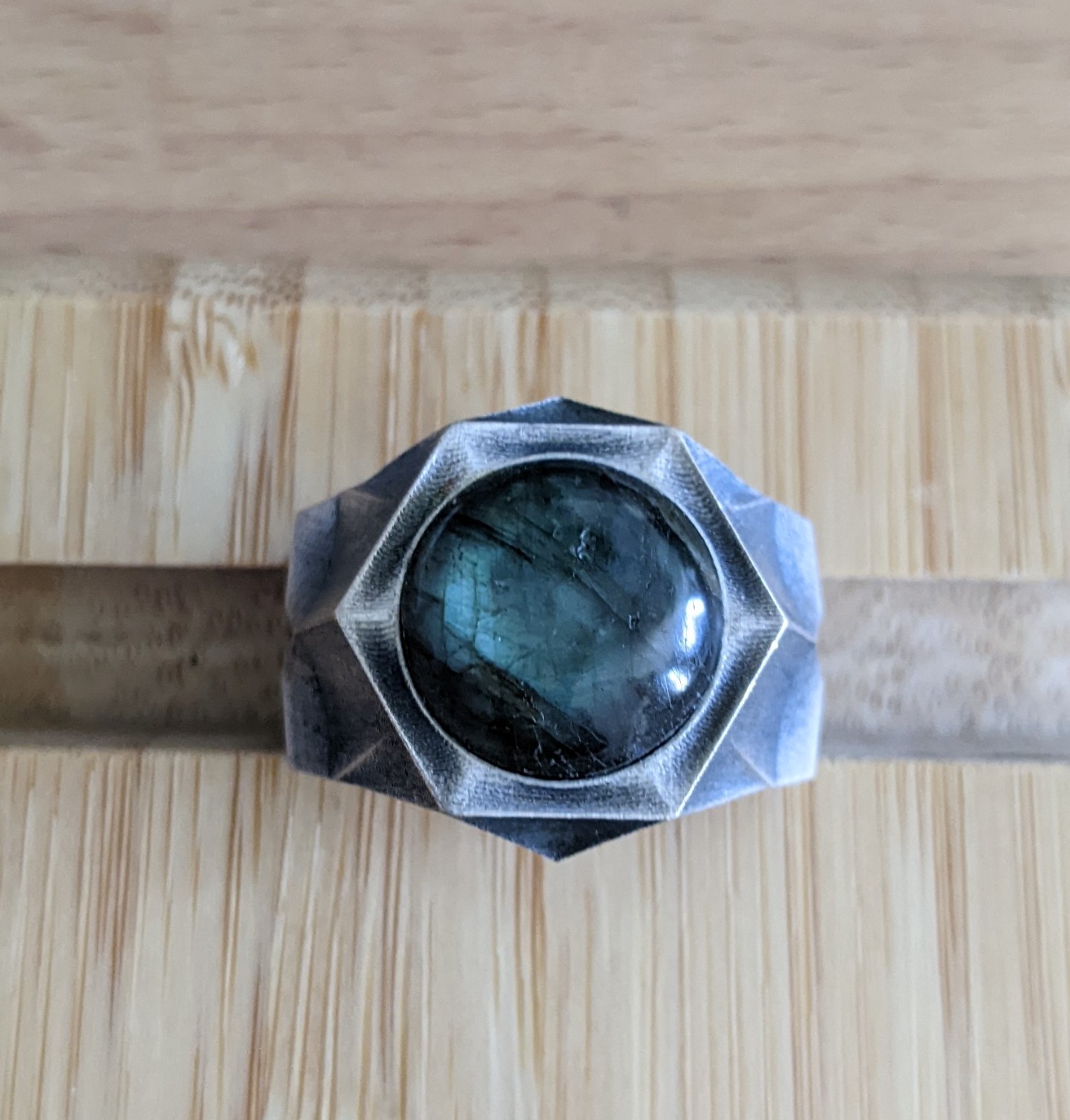 Geometric Labradorite Sterling Silver Ring, Handm… - image 1