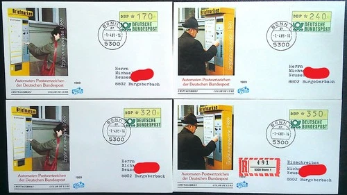 Federal Republic of Germany ATM 1 on 4 x Jewelry FDC First Day from Shipping Point Set vs 6