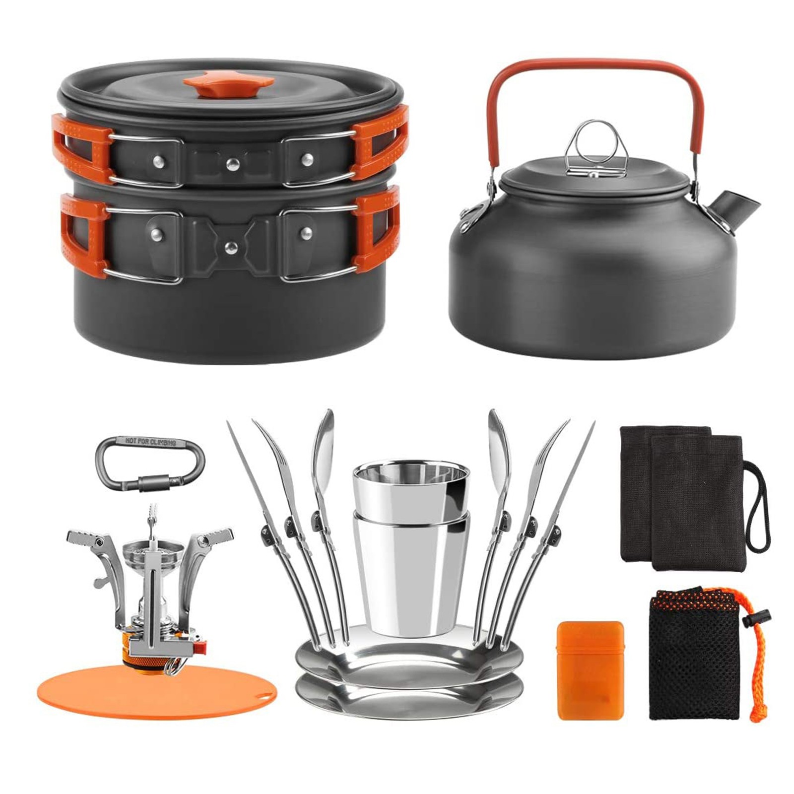 Outdoor Camping Cookware Mess Kit Pot Pan Kettle Cooking Set Tableware With