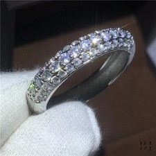 1.50 TCW Round Cut Moissanite Half Eternity Wedding Band Solid 14K White Gold