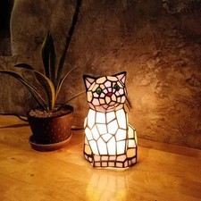 Tischlampe Vintagestil Tiffany Schirm Lampe Katzefigur Nachttischlampe Leuchte