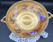 Antique W. A. Pickard Hand Painted Fruit Garden Handled Bowl Art Deco *READ*