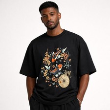 Japanese Koi Carp Fish Sakura T-Shirt Cherry Blossom Oriental Art Graphic Tee