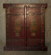 Stunning & Rare Antique Painted Door Hand made Wood and Iron window with flowers