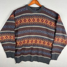 VTG Fair Isle Knit Sweater Mens L Baggy Grandpa Geometric Nordic Knit Cotton USA
