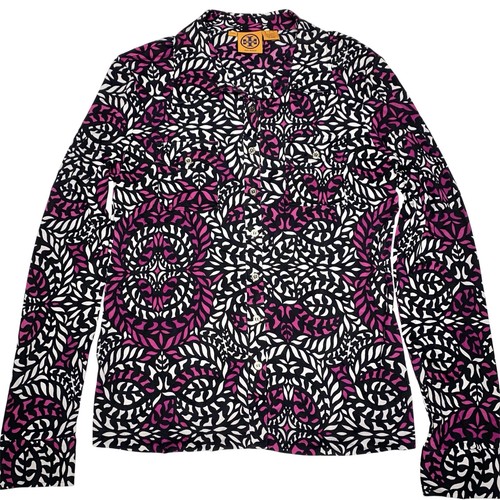 Tory Burch Damen 100% Seide Langarm Blumen Button Down Bluse Größe L Boho - Bild 2 von 14