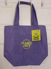 Trader Joes Trick Or Treat Mini Canvas Tote Bag Halloween Purple Green New W Tag