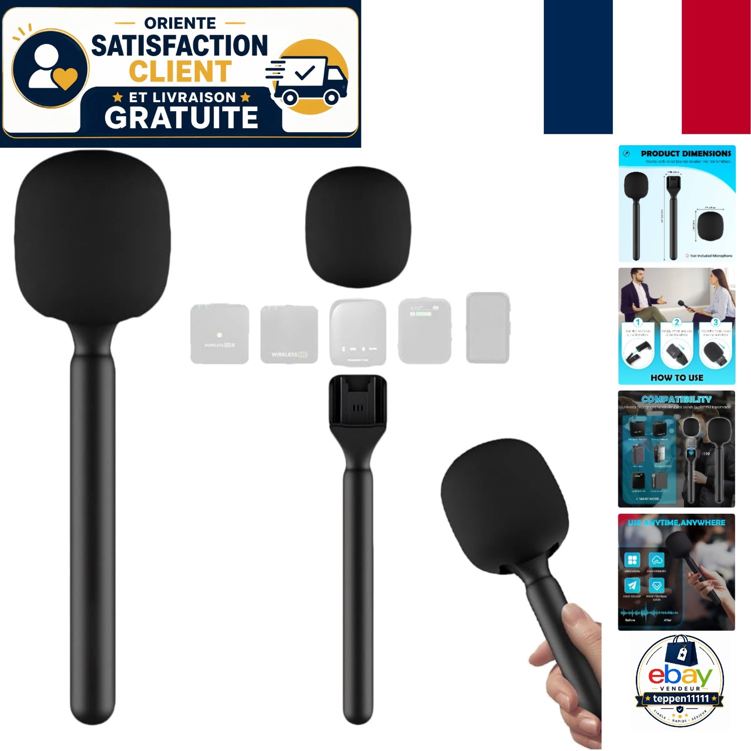 Microphone interview sans fil avec bonnette mousse pour réduction active du bruit