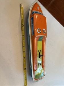Vintage Ohio Art Lithographed Tin Speed Boat – 14" –