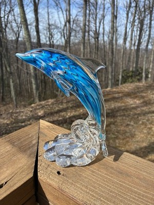 NIB - Dynasty Gallery Blue Swirl Dolphin On Stand