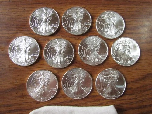 (10) US. American Silver Eagle Coins Beautiful HIGH UNC all from 2013 LOT.