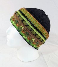 Colorful Handmade Soft Alpaca Black Green Beanie Boho Peru