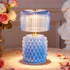 Small Battery Operated Lamp with Timer, Tiny Cordless Glass Table Lamp for Ho...
