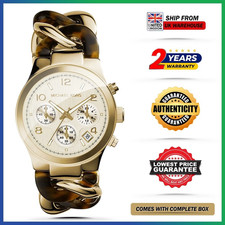 New MICHAEL KORS MK4222 Runway Twist Gold Dial Tortoise Strap Womens Watch 38mm