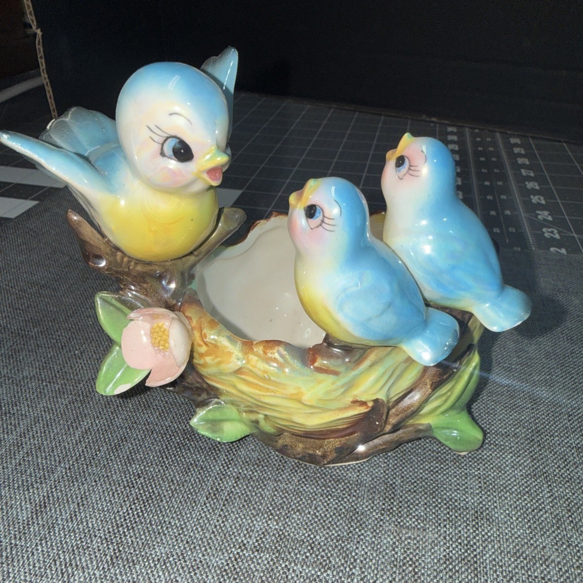 Vintage Norcrest Japan Anthropomorphic Blue Birds Mama & Babies