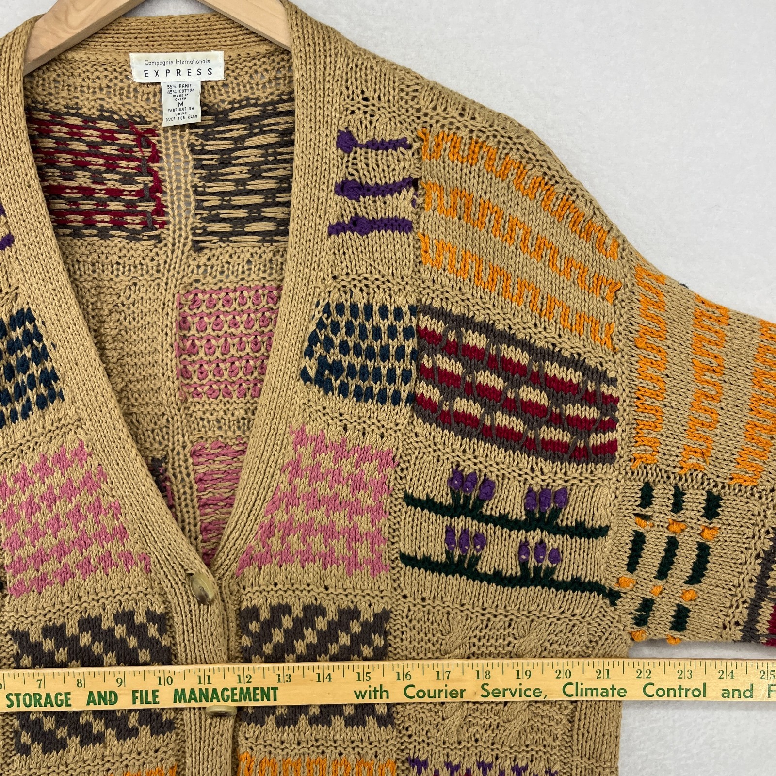 EXPRESS Sweater Womens M Patchwork Button Front C… - image 10