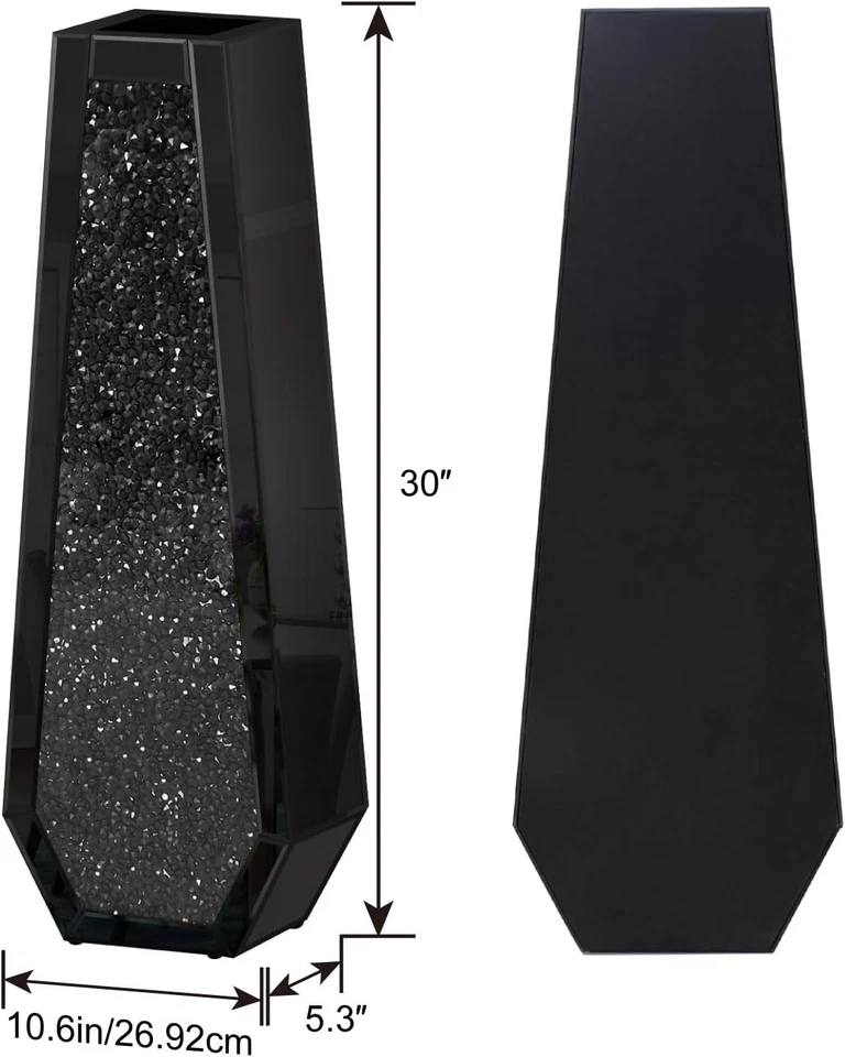 Jarrón de piso de diamantes triturados de 30" de alto, jarrones grandes negros jarrones de vidrio para flores Foto 3 de 4