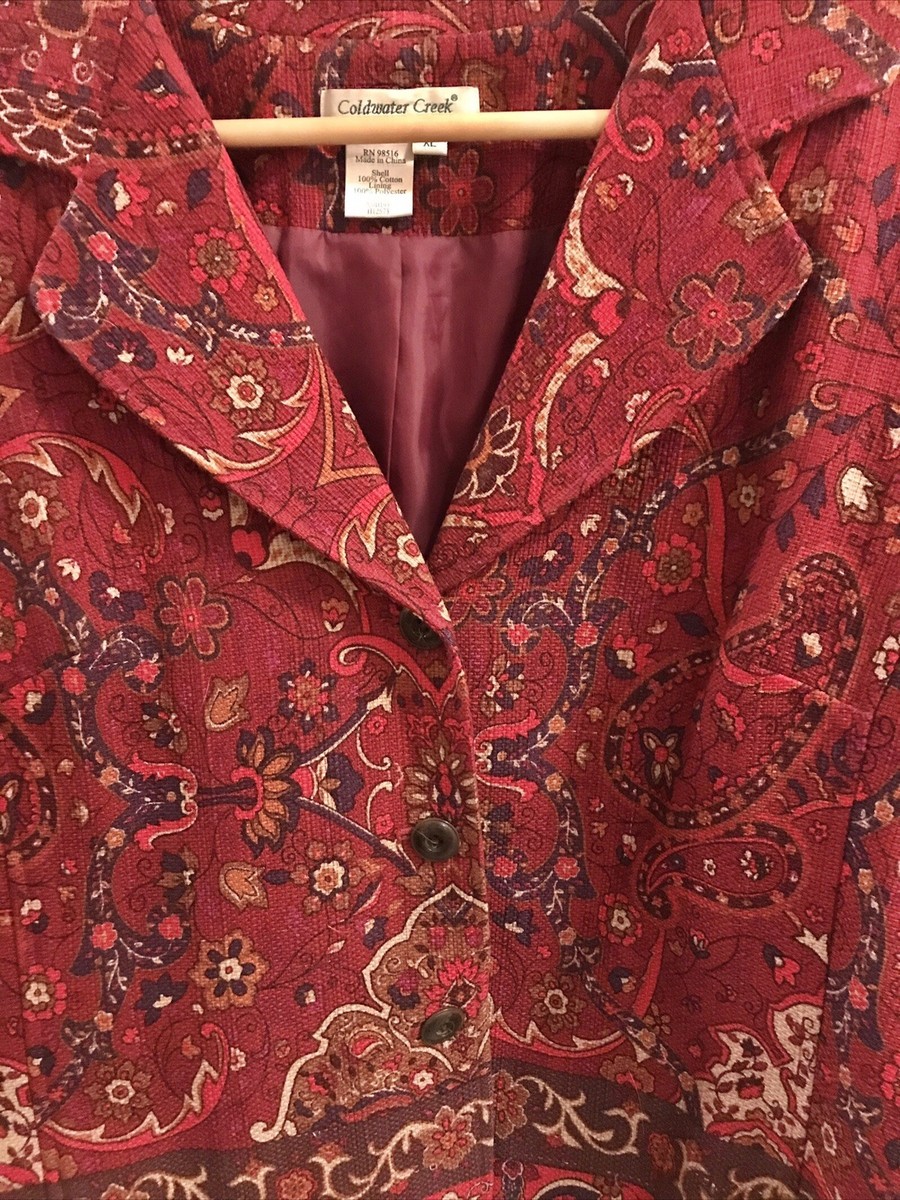 Coldwater Creek Jacket Womens Cord Jacquard Paisley Blazer